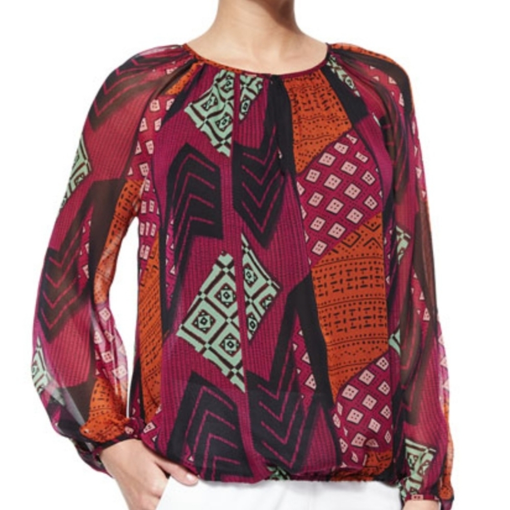 Diane von Furstenberg Hathaway Silk Collage Print Top Medium
